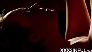 Lustful couple practices slow making out before sensual sex