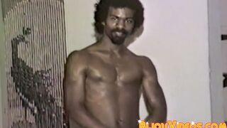 Kinky ebony hunk masturbates his hard cock in vintage solo
