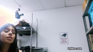Petite Latina thief blows dick at the office