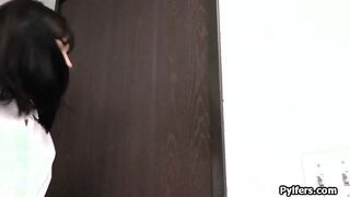 Petite Latina thief blows dick at the office