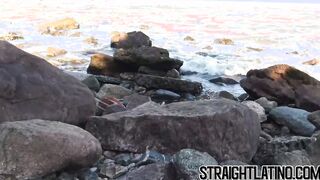 Ebony straight guy banged outdoor in threesome by Latin gays