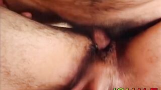 Bearded Latino masturbates while he is bare penetrated doggy