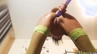 Petite Babe dildoing her tight ass on webcam