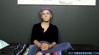 Cute twink whines for us and plays with his big fat dong