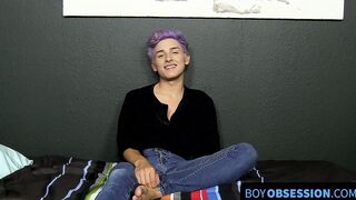 Cute twink whines for us and plays with his big fat dong