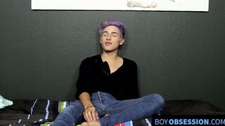 Cute twink whines for us and plays with his big fat dong