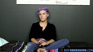 Cute twink whines for us and plays with his big fat dong