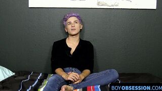Cute twink whines for us and plays with his big fat dong