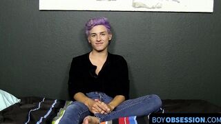 Cute twink whines for us and plays with his big fat dong