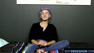 Cute twink whines for us and plays with his big fat dong