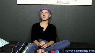 Cute twink whines for us and plays with his big fat dong