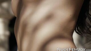 Tattooed beauty Cosmo seducing with her tight shaved pussy
