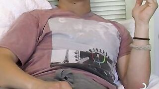 Chainsmoker twink makes a mess by spilling his cum