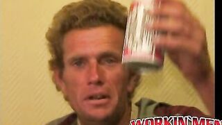 Mature dude strokes his massive cock while smoking a cigar