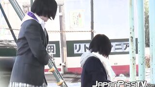 Japanese schoolgirls pissing and having fun in public