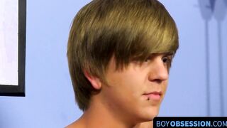 Thin little twink jerks off in the wake of giving a meeting