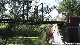 Young latino barebacked into cumming by daddy outdoors