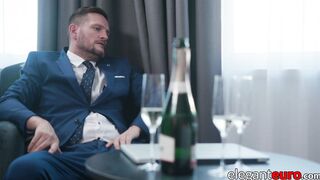 Two hung hunks DP fuck a hot dark haired Eurobabe