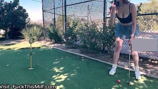Golf date turns into sneaky public fuck with hot redhead