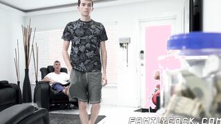 Young stepson riding big bare daddy dick