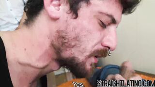 Straight Latino dude gets two cocks in double penetration