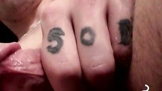 Tattooed chainsmoker teen stroke his hard huge cock