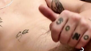 Tattooed chainsmoker teen stroke his hard huge cock