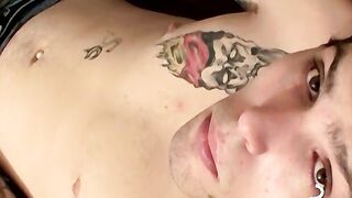 Tattooed chainsmoker teen stroke his hard huge cock