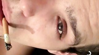 Tattooed chainsmoker teen stroke his hard huge cock