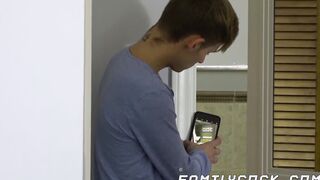 Twink stepson spied on his stepdad and takes his raw cock