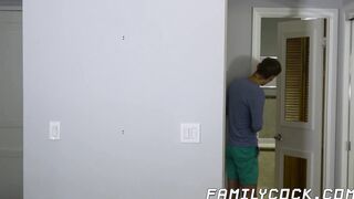 Twink stepson spied on his stepdad and takes his raw cock