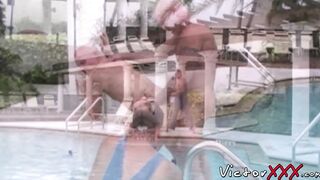 Horny daddies poolside barebacking until spilling cumshot