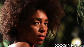 Slow motion teasing and pussy play with cute Ebony babe