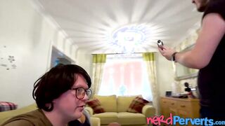 Black babe from the UK fooled into giving two nerds blowjobs