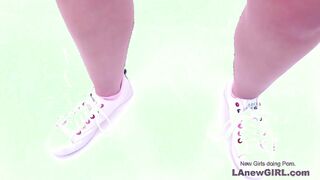Petite girl gets cock pushed in her mouth