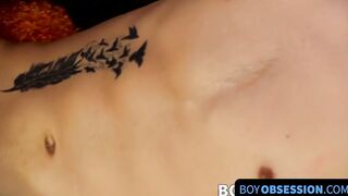 Ass was plowed hard while skinny twink big dick tugged