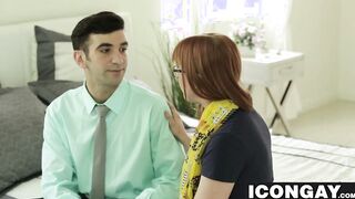 Billy  pulls his boss pants down and sucks on his big dick
