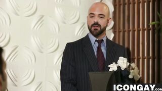 Billy  pulls his boss pants down and sucks on his big dick