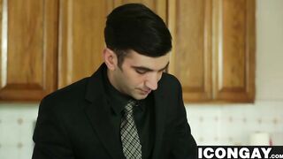 Billy  pulls his boss pants down and sucks on his big dick