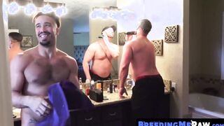 Following a nice shower raw fucking with two large and bulky hunks