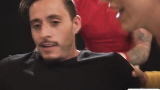 Dance instructor fucks his TS and busty clients ass