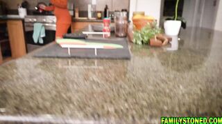 Riley Star seducing her stepdad in the kitchen