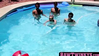 Before bareback orgy twinks play around in the pool