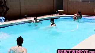 Before bareback orgy twinks play around in the pool