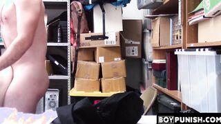 A skinny shoplifters ass hole is destroyed by a hanging white jock