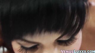 Inked tbabe fucked by Asian TS Venus Lux and swallowed cum