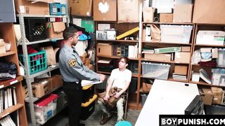 In the questioning room the security team busts a thiefs ass