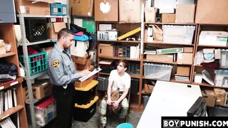 In the questioning room the security team busts a thiefs ass