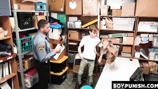 In the questioning room the security team busts a thiefs ass