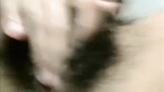 Arab mom Zina rubs extreme hairy cunt